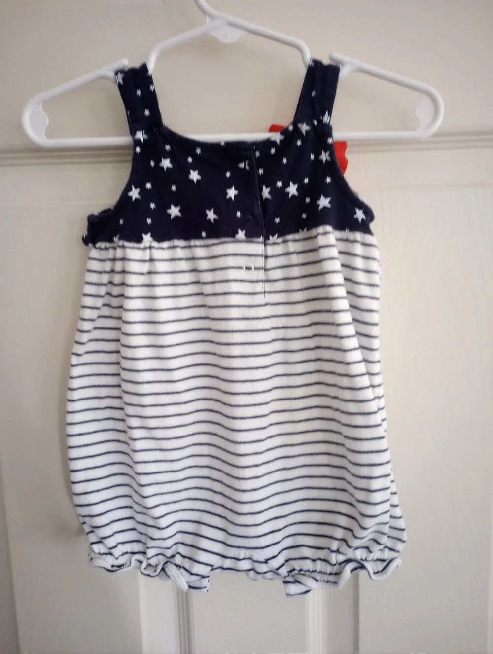 Gymboree Navy Star & White Stripe Bubble Romper with Red Bow 3-6m 4th Of July